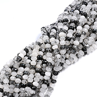 Rutilquarz Perlen, Schwarzer Rutilquarz, Rondell, natürlich, verschiedene Größen vorhanden & facettierte, Bohrung:ca. 0.5-1mm, Länge:ca. 16 ZollInch, verkauft von Strang