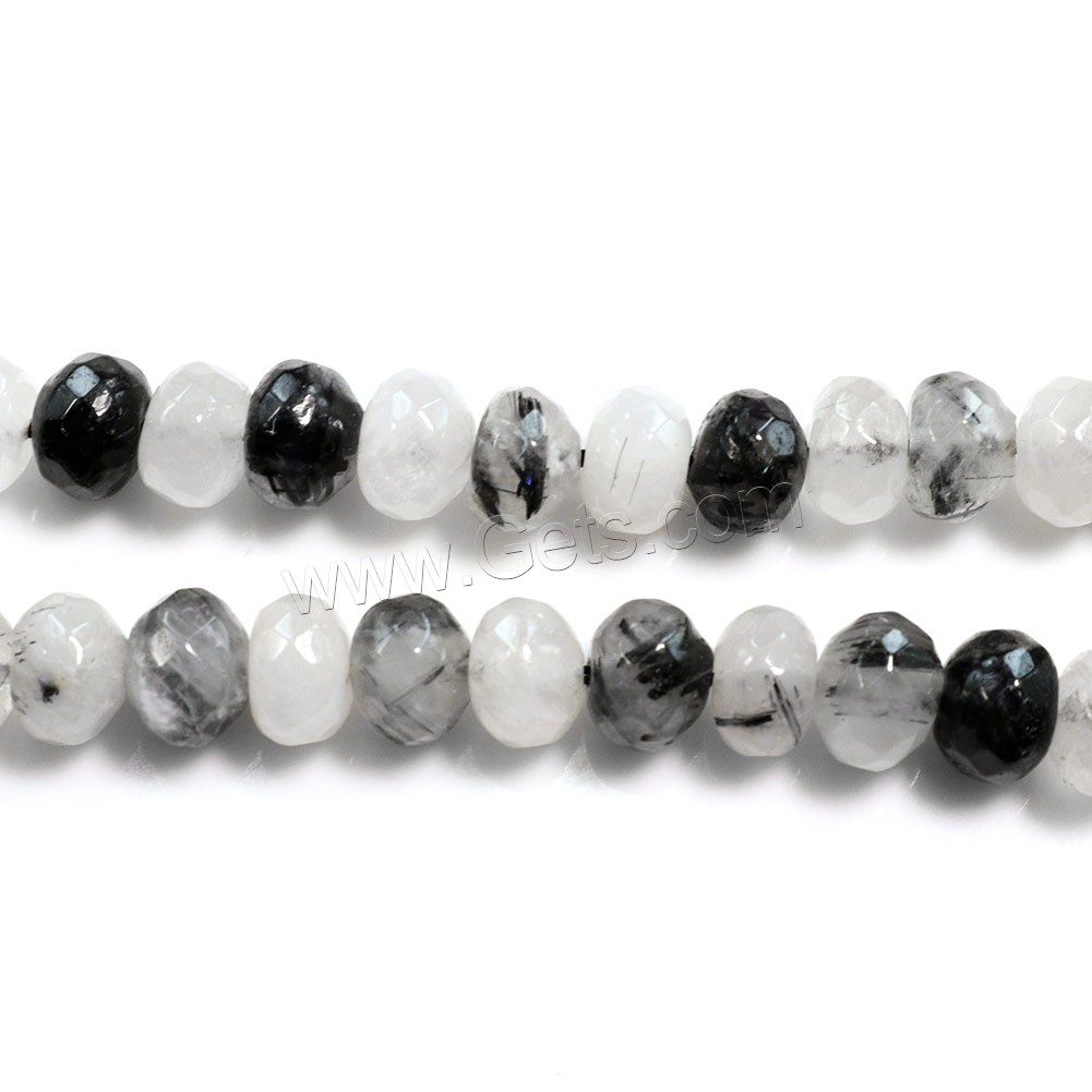Rutilquarz Perlen, Schwarzer Rutilquarz, Rondell, natürlich, verschiedene Größen vorhanden & facettierte, Bohrung:ca. 0.5-1mm, Länge:ca. 16 ZollInch, verkauft von Strang