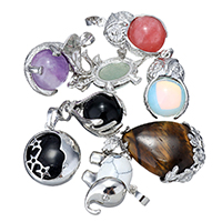 Pendentifs pierres gemmes mixtes , laiton, avec pierre gemme, Placage de couleur platine, mélangé, 18-30x22-38x7-16mm Environ Vendu par PC