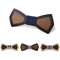 Unisex Bow Tie, Wood, with Cotton Fabric & PU Leather 