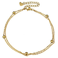 Joyería pulseras de acero inoxidable, con 2lnch extender cadena, chapado en color dorado, cadena oval & para mujer & 2-sarta, 2mm, 3x4mm, longitud:aproximado 8.5 Inch, Vendido por Sarta