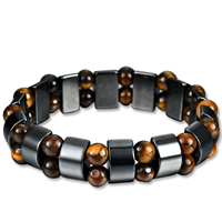Unisex Bracelet, Non Magnetic Hematite, with Tiger Eye, 55mm Approx 6.5 Inch 