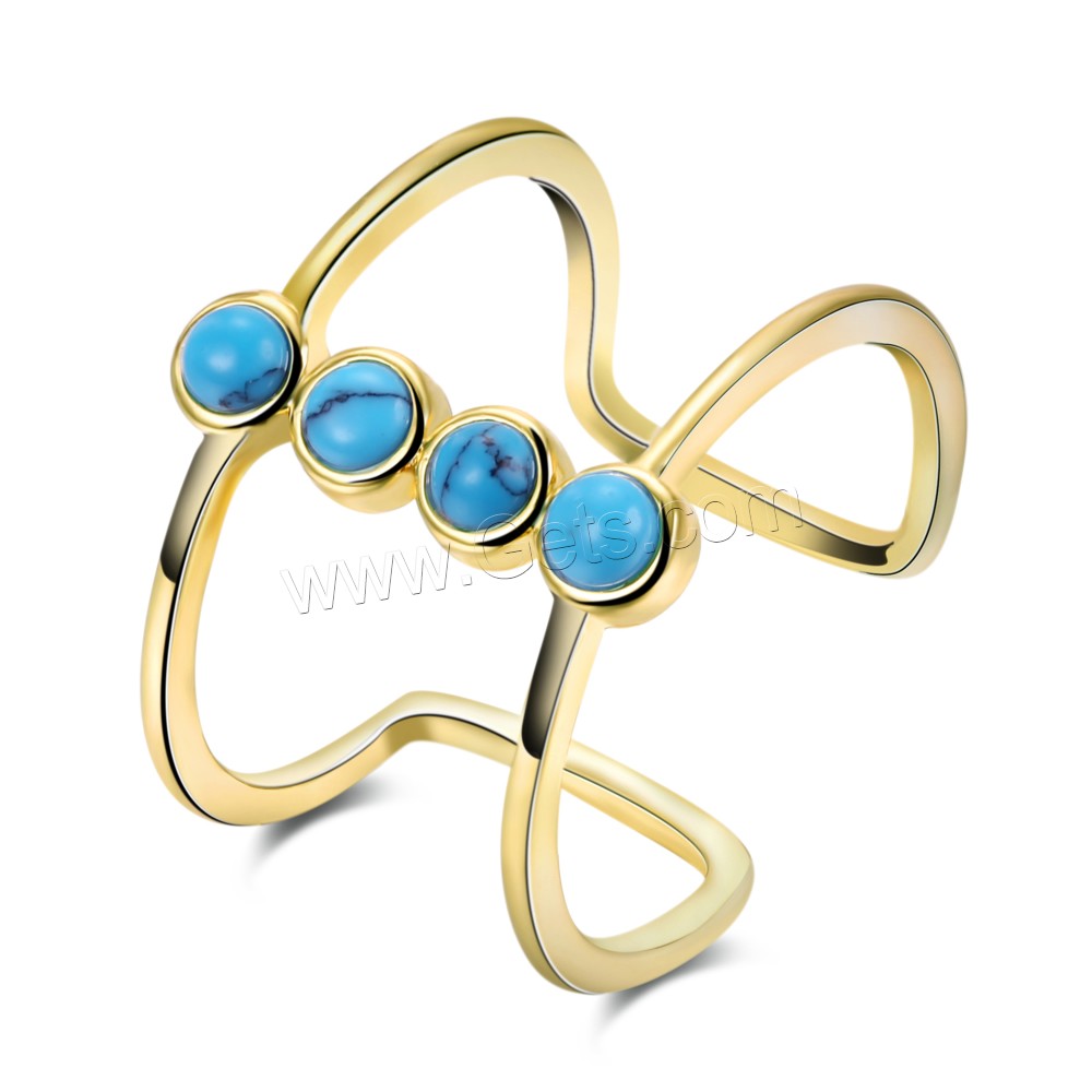 Brass, with Synthetic Turquoise, real gold plated, Unisex, 16mm, US Ring Size:8, Sold By PC