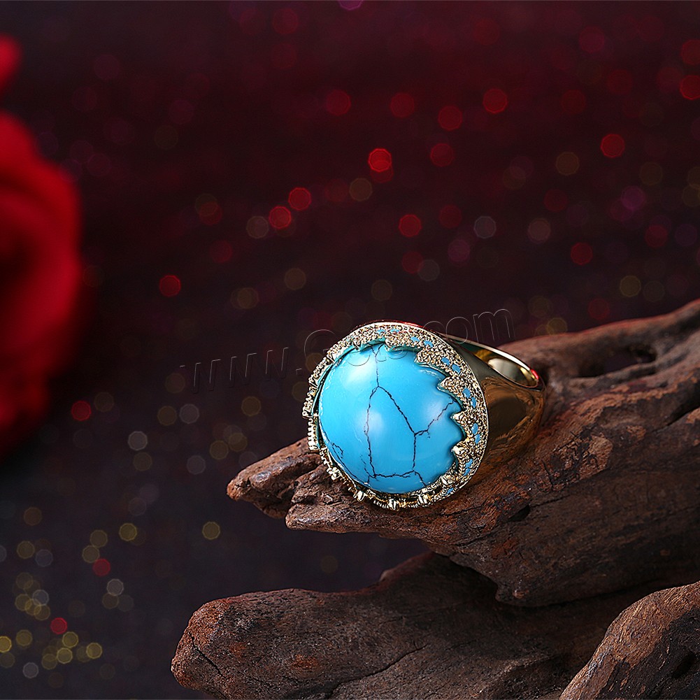 Brass, with Synthetic Turquoise, Flat Round, real gold plated, Unisex & different size for choice, 19mm, Sold By PC