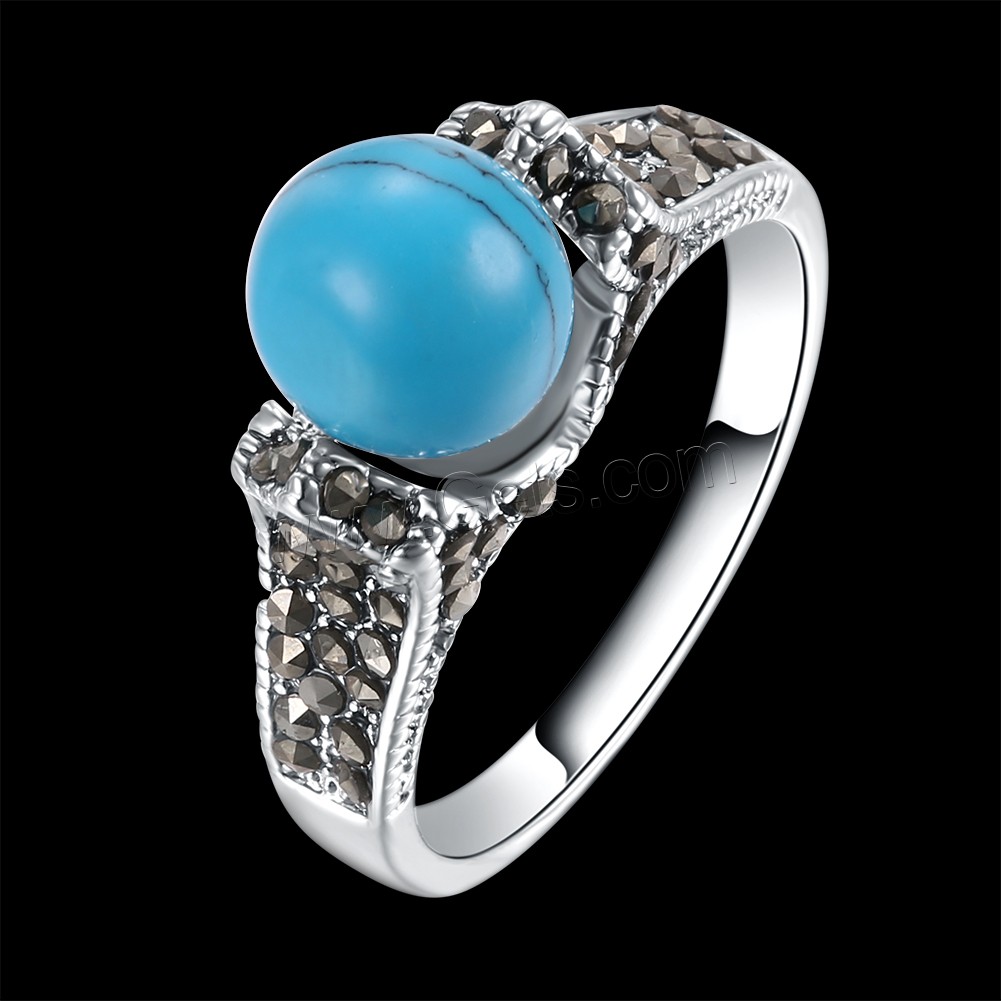 Brass, with Synthetic Turquoise, platinum plated, Unisex & different size for choice & with rhinestone, 8mm, Sold By PC