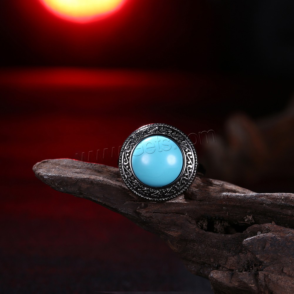 Brass, with Synthetic Turquoise, Flat Round, plumbum black color plated, Unisex & different size for choice, 18mm, Sold By PC