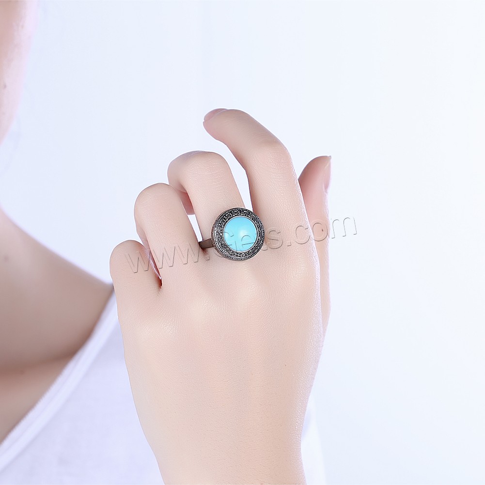 Brass, with Synthetic Turquoise, Flat Round, plumbum black color plated, Unisex & different size for choice, 18mm, Sold By PC