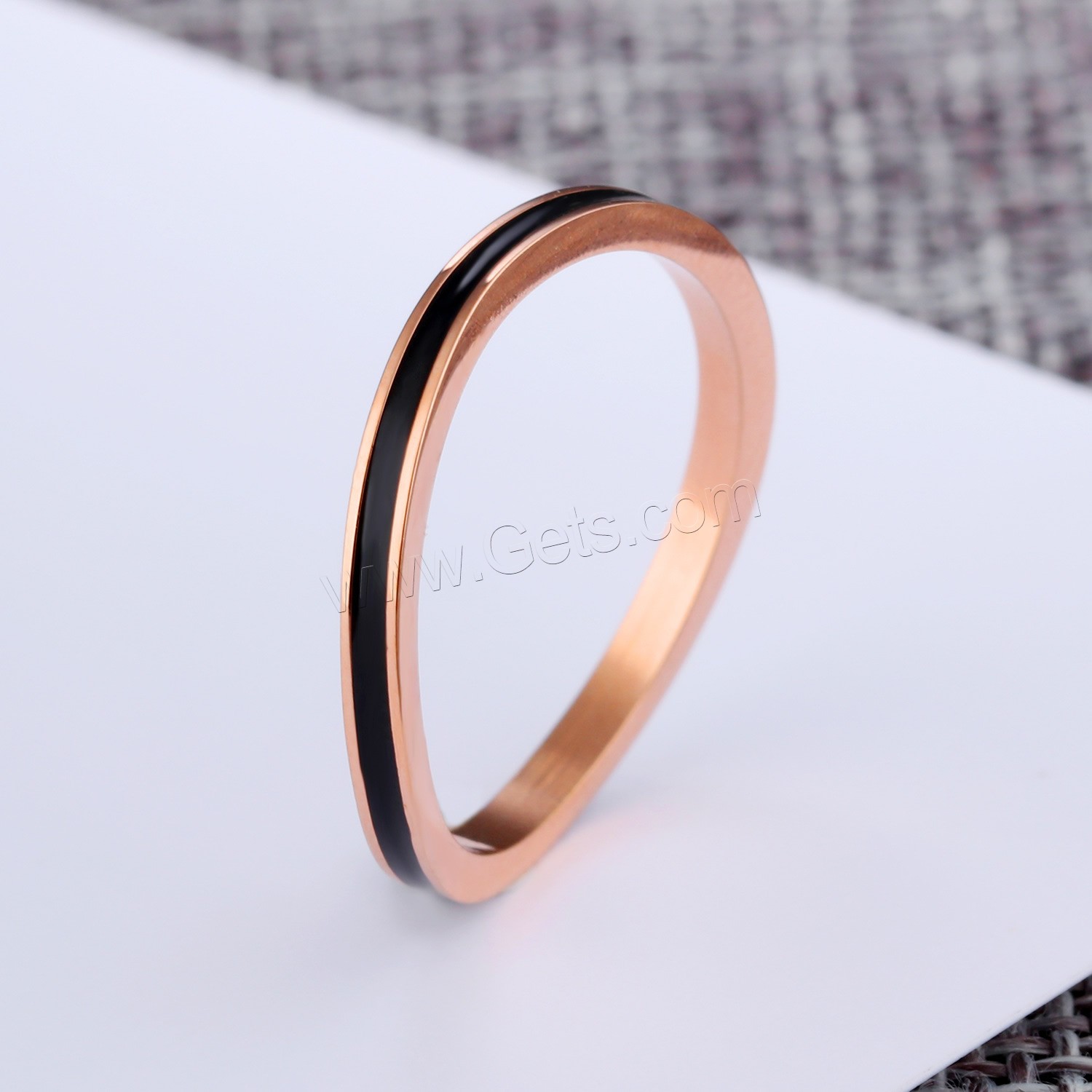Enamel Stainless Steel Finger Ring, rose gold color plated, different size for choice & for woman, Sold By PC