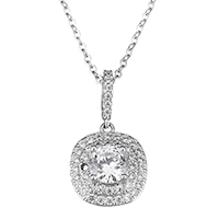 Brass Cubic Zirconia Necklace, with 2.5inch extender chain, Square, oval chain & for woman & with cubic zirconia 1.5mm Approx 18 Inch 
