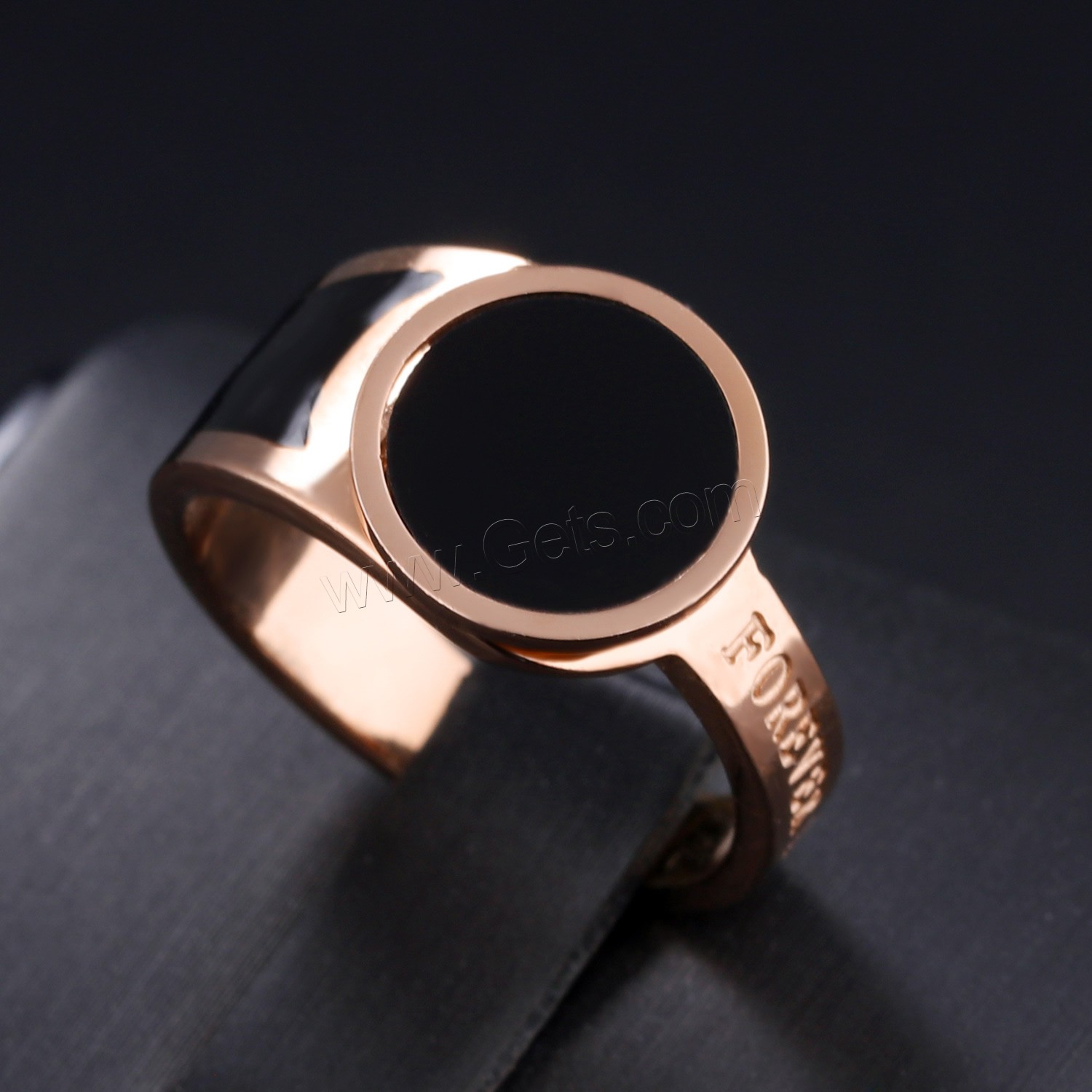 Stainless Steel Finger Ring, with Acrylic, word forever love, rose gold color plated, different size for choice & for woman, 4mm, 11mm, Sold By PC