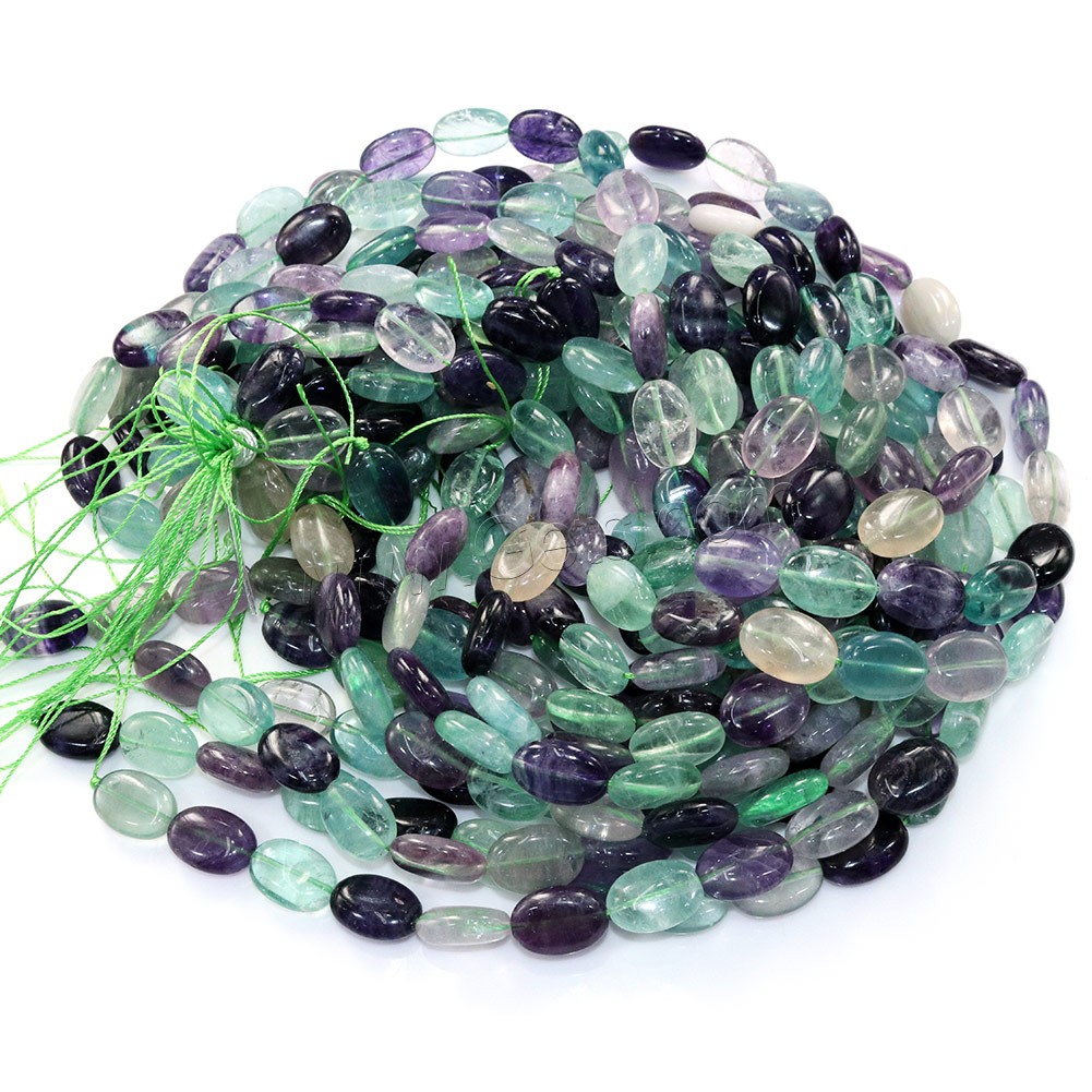 Fluorit Perlen, flachoval, verschiedene Größen vorhanden, Bohrung:ca. 0.5-1mm, Länge:ca. 16 ZollInch, verkauft von Strang
