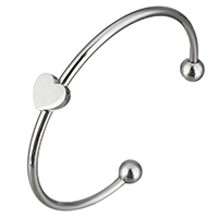 Stainless Steel Cuff Bangle, Heart, for woman, original color 3mm, Inner Approx 