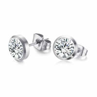 Cubic Zircon (CZ) Stud Earring, Stainless Steel, for woman & with cubic zirconia & faceted, original color, 8mm 