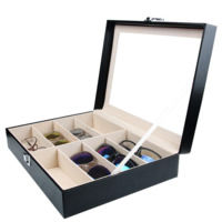 La boîte en verre de haute qualité, cuir PU, avec verre & bois & alliage de zinc, rectangle, Placage de couleur platine Vendu par PC