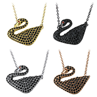 Cubic Zircon Micro Pave Brass Necklace, with 2lnch extender chain, Swan, plated, oval chain & micro pave cubic zirconia & for woman & hollow 1.5mm Approx 17 Inch 