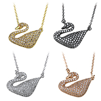 Cubic Zircon Micro Pave Brass Necklace, with 2lnch extender chain, Swan, plated, oval chain & micro pave cubic zirconia & for woman & hollow 1.5mm Approx 17 Inch 