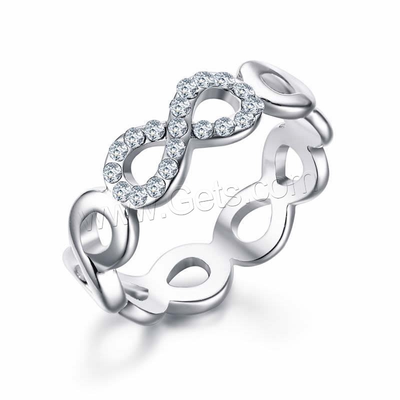 Нержавеющая сталь Rhinestone палец кольцо, нержавеющая сталь, разный размер для выбора & Женский & со стразами, оригинальный цвет, 6mm, продается PC