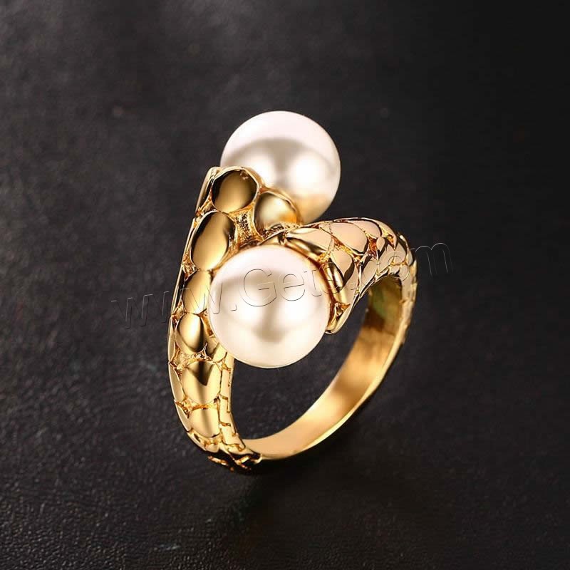 Stainless Steel Finger Ring, with Plastic Pearl, gold color plated, different size for choice & for woman, 10mm, Sold By PC