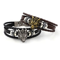 Unisex Bracelet, Cowhide, with Hematite & Zinc Alloy, Dragon, plated, braided bracelet 6mm Approx 8 Inch 