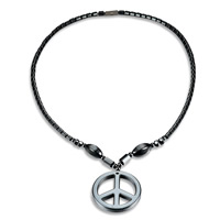 Unisex Necklace, Non Magnetic Hematite, with Hematite & Zinc Alloy, Peace Logo, hygienical, 475mm Approx 18 Inch 