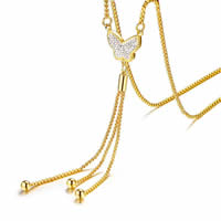 Stainless Steel Sweater Chain Necklace, Tassel, gold color plated, box chain & for woman & with rhinestone 6mm Approx 23.2 Inch 