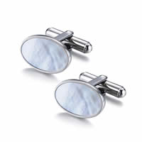 Stainless Steel Cufflink, with White Shell, Flat Round, original color 