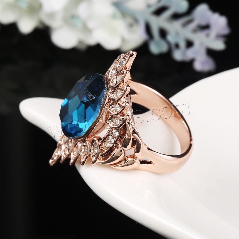 Zinc Alloy Finger Ring, with Crystal, rose gold color plated, different inner diameter for choice & for woman & faceted & with rhinestone, lead & cadmium free, 20x31mm, Sold By PC