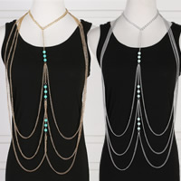 Body Chain Jewelry, Zinc Alloy, with Synthetic Turquoise, with 2.3Inch extender chain, plated, twist oval chain & for woman 330mm Approx 16.5 Inch 