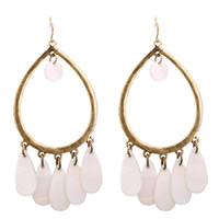 White Shell Earrings, Zinc Alloy, with White Shell, brass earring hook, gold color plated, for woman 