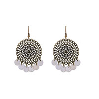 White Shell Earrings, Zinc Alloy, with White Shell, antique brass color plated, for woman & with rhinestone 