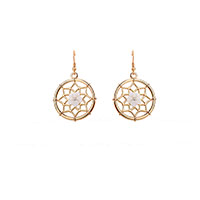 White Shell Earrings, Zinc Alloy, with White Shell, Flower, gold color plated, for woman & with rhinestone 