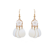 White Shell Earrings, Zinc Alloy, with White Shell, gold color plated, for woman & with rhinestone 