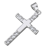 Cubic Zirconia Micro Pave Sterling Silver Pendant, 925 Sterling Silver, Cross, platinum plated, micro pave cubic zirconia Approx 3.5mm 