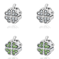 Rhinestone Zinc Alloy European Beads, Four Leaf Clover, antique silver color plated, without troll & with rhinestone lead & cadmium free, 5-10mm Approx 4-5mm 