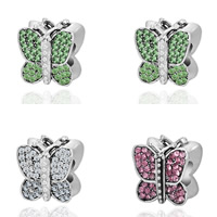 Rhinestone Zinc Alloy European Beads, Butterfly, antique silver color plated, without troll & with rhinestone lead & cadmium free, 5-10mm Approx 4-5mm 