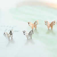 Sterling Silver Stud Earring, 925 Sterling Silver, Butterfly, plated 