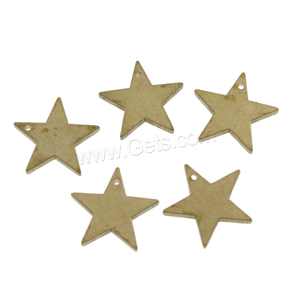 Brass Star Pendants, different size for choice, original color, nickel, lead & cadmium free, Hole:Approx 1.5mm, Sold By PC