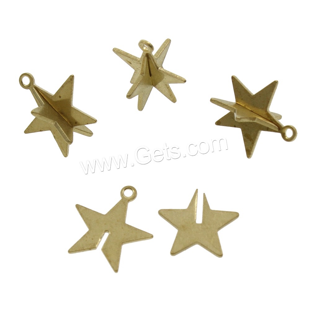 Brass Star Pendants, different size for choice, original color, nickel, lead & cadmium free, Hole:Approx 1.5mm, 1000PCs/Lot, Sold By Lot