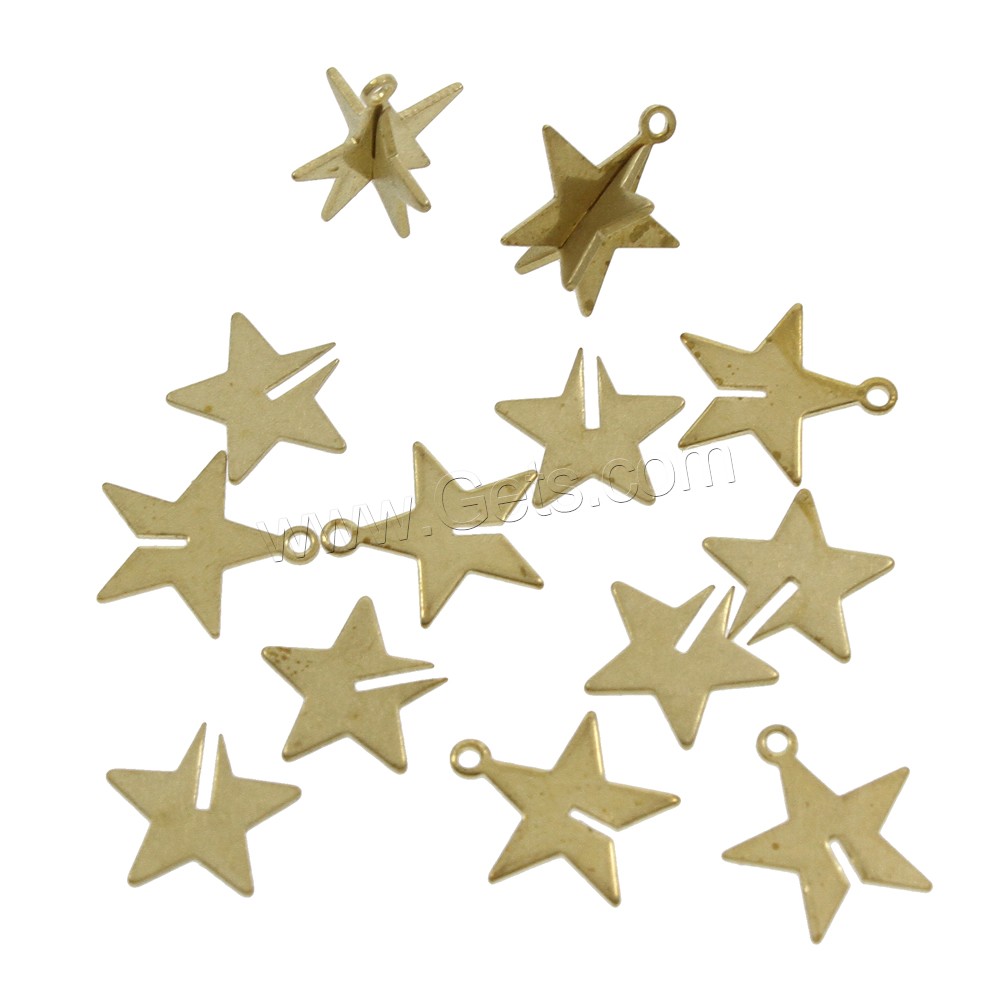 Brass Star Pendants, different size for choice, original color, nickel, lead & cadmium free, Hole:Approx 1.5mm, Sold By Lot