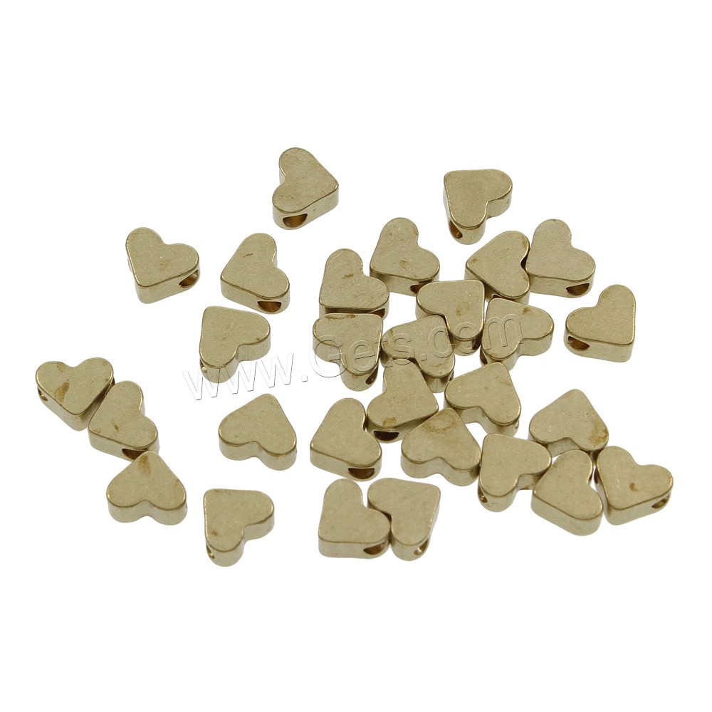 Brass Jewelry Beads, Heart, original color, nickel, lead & cadmium free, 7x3mm, Hole:Approx 1.5mm, 1000PCs/Bag, Sold By Bag