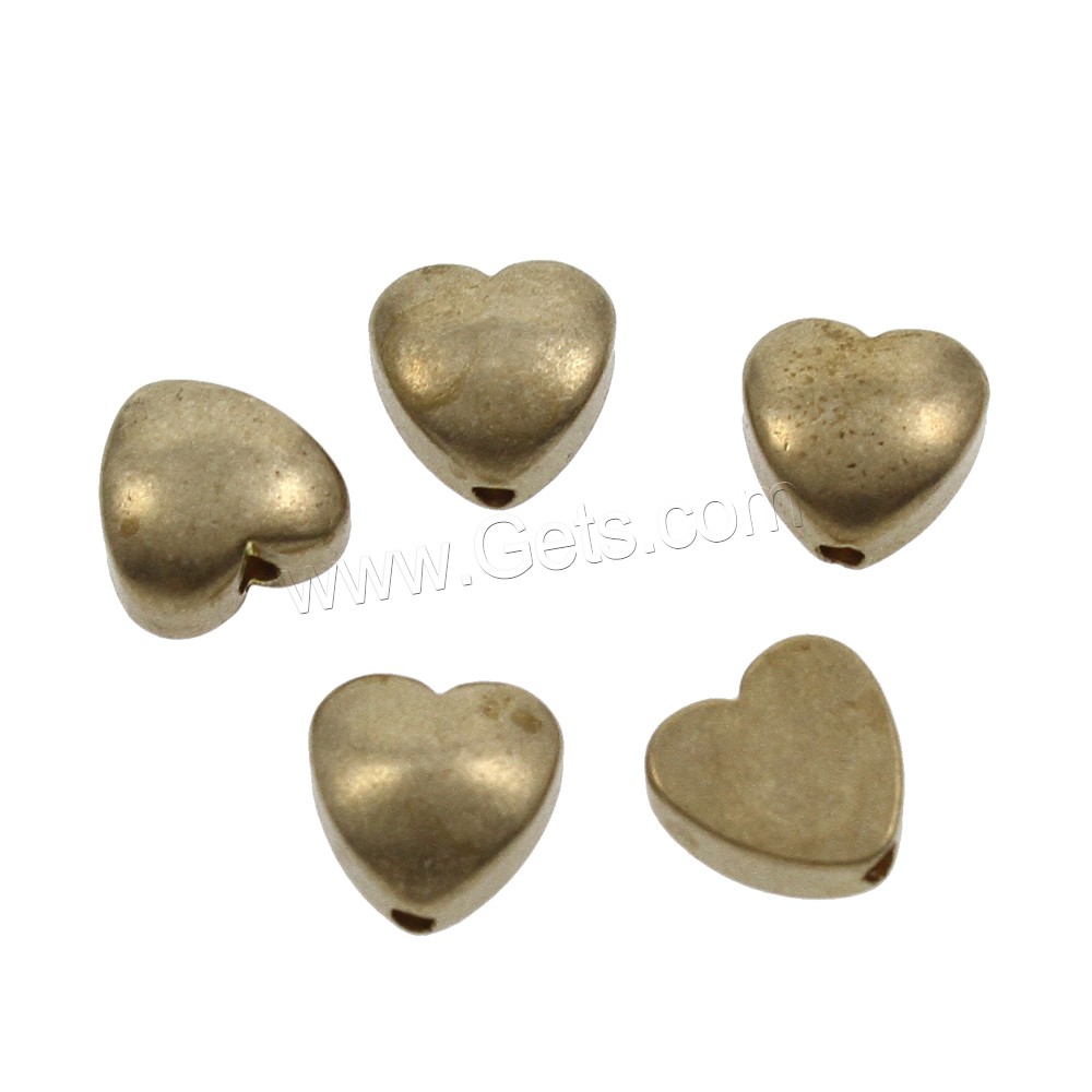 Brass Jewelry Beads, Heart, different size for choice, original color, nickel, lead & cadmium free, Hole:Approx 1.5mm, 1000PCs/Bag, Sold By Bag