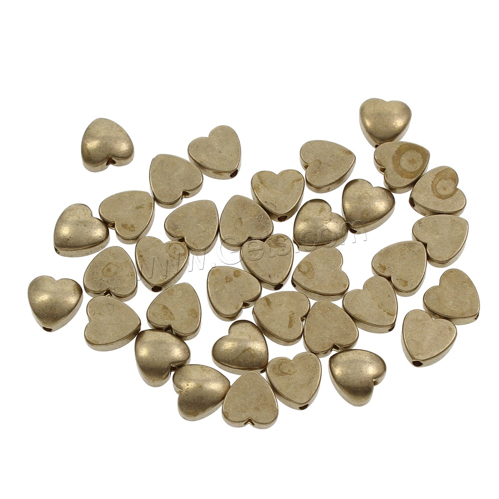 Weinlese Messing Perlen, Herz, verschiedene Größen vorhanden, originale Farbe, frei von Nickel, Blei & Kadmium, Bohrung:ca. 1.5mm, 1000PCs/Tasche, verkauft von Tasche