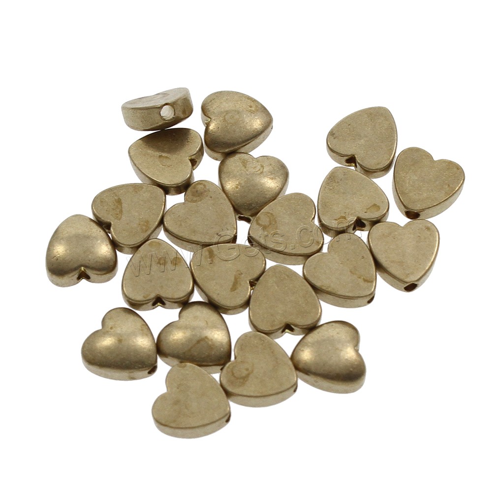 Weinlese Messing Perlen, Herz, verschiedene Größen vorhanden, originale Farbe, frei von Nickel, Blei & Kadmium, Bohrung:ca. 1.5mm, 1000PCs/Tasche, verkauft von Tasche