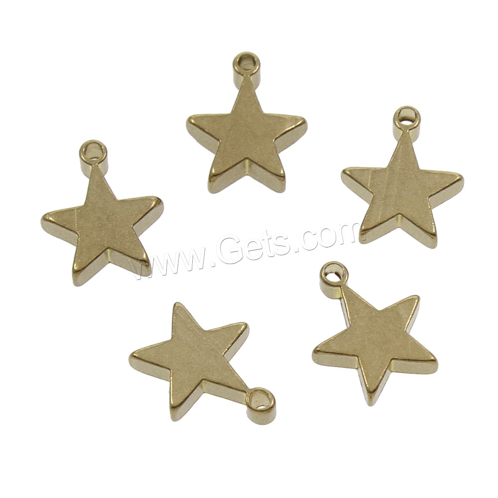 Brass Star Pendants, plated, different size for choice, original color, nickel, lead & cadmium free, Hole:Approx 1.5mm, 200PCs/Bag, Sold By Bag