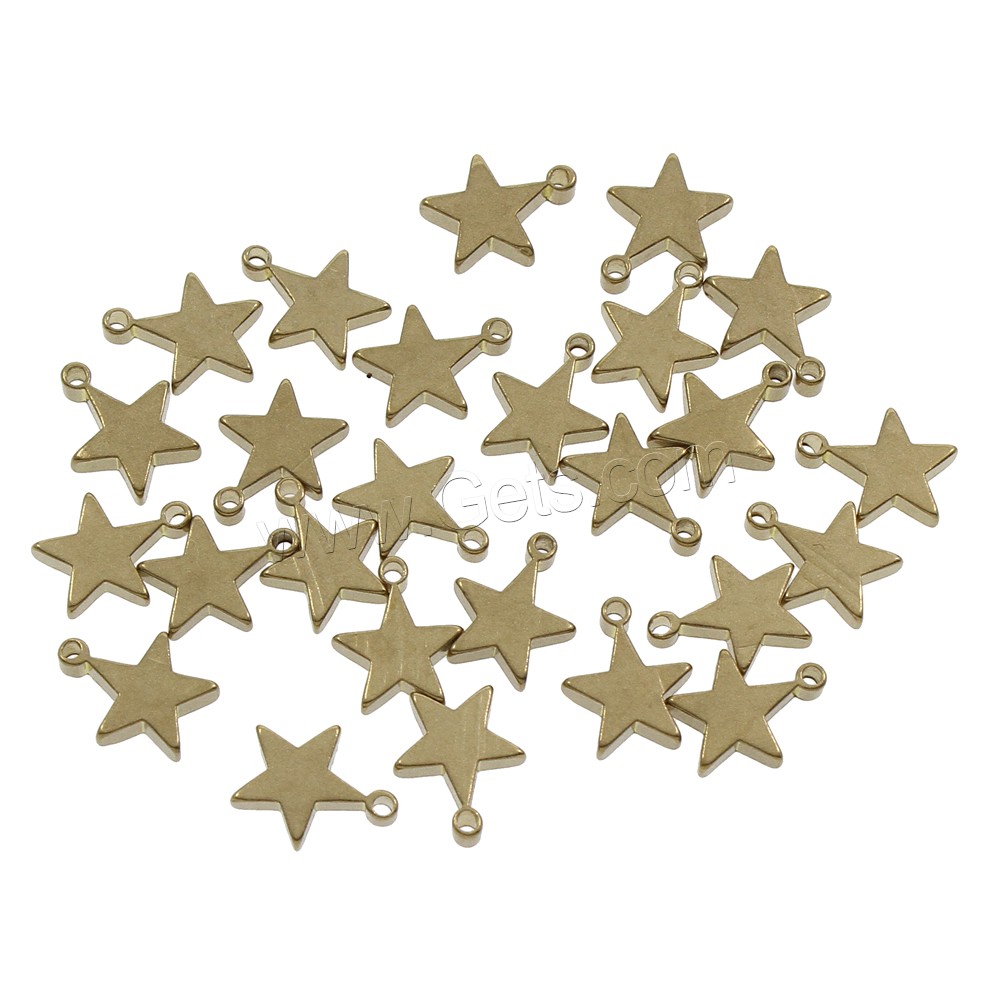 Brass Star Pendants, plated, different size for choice, original color, nickel, lead & cadmium free, Hole:Approx 1.5mm, 200PCs/Bag, Sold By Bag