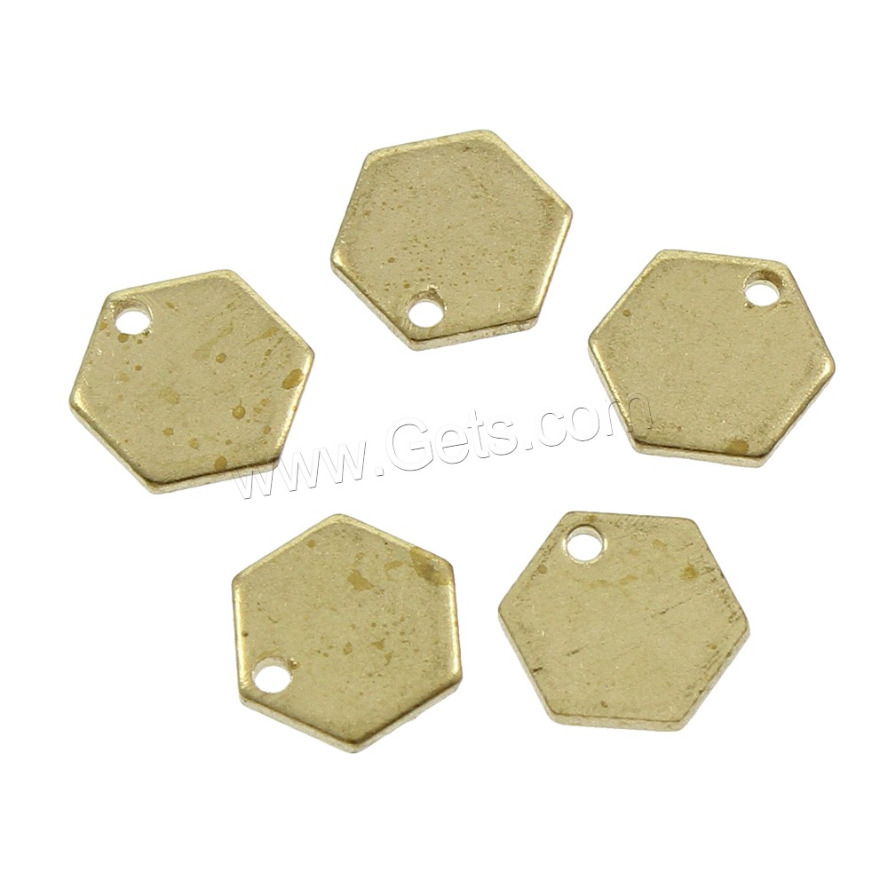 Brass Jewelry Pendants, Hexagon, different size for choice, original color, nickel, lead & cadmium free, Hole:Approx 1.5mm, 1000PCs/Bag, Sold By Bag