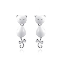 Newegg® Jewelry Earring, Brass, Cat, platinum plated, for woman & enamel & with rhinestone 