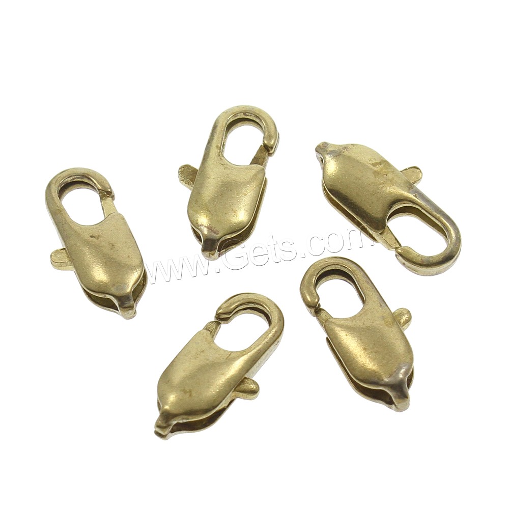 Brass Lobster Claw Clasp, different size for choice, original color, Hole:Approx 2, 3mm, Sold By PC