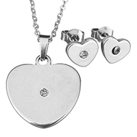 Fashion Stainless Steel Jewelry Sets, earring & necklace, Heart, oval chain & micro pave cubic zirconia & for woman, original color 1.5mm Approx 18 Inch 