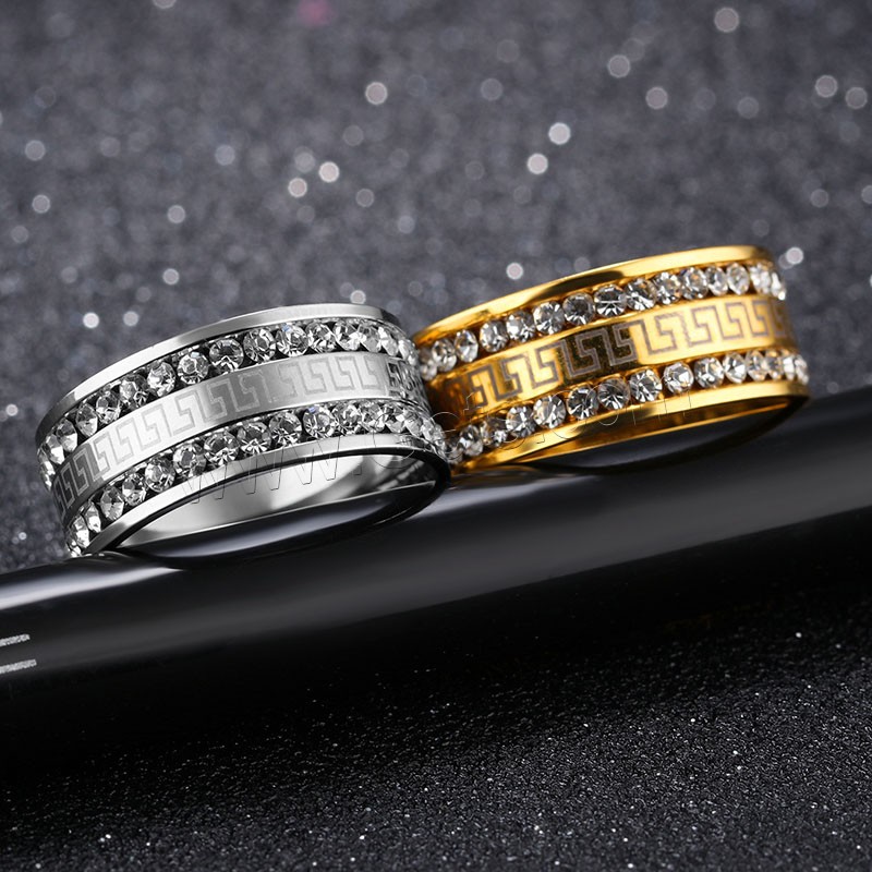 Rhinestone Stainless Steel Finger Ring, plated, different size for choice & for woman & with rhinestone, more colors for choice, 9mm, Sold By PC